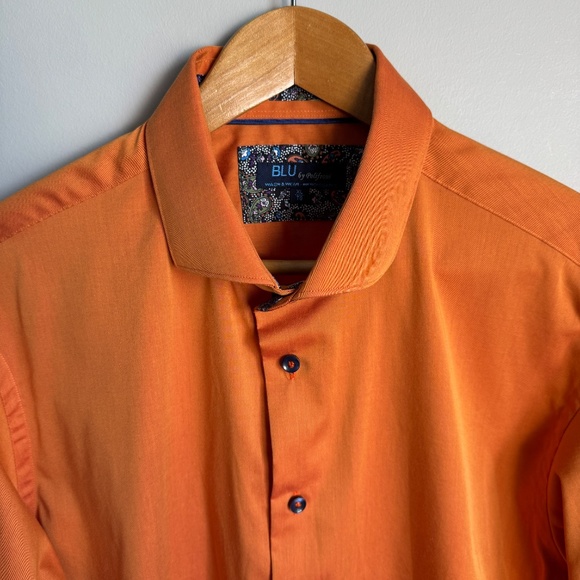 Blu by Polifroni Men's Long Sleeve Casual Dress Shirt Burnt Orange XL Flip Cuffs - Picture 6 of 16
